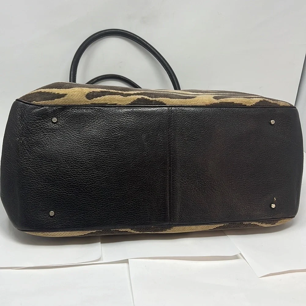 Kate Spade Rare Chenille Fabric Leather Shoulder Tote Bag